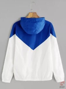 Abrigo azul y blanco Cortaviento tipo Patchwork para mujer