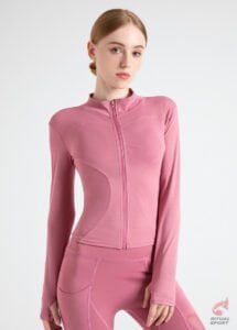 Chaqueta rosa con cremallera ajustada para fitness mujer