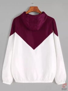 Abrigo vinotinto y blanco Cortaviento tipo Patchwork para mujer