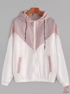 Abrigo rosa y blanco Cortaviento tipo Patchwork para mujer