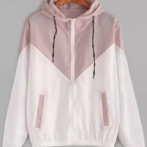 Abrigo rosa y blanco Cortaviento tipo Patchwork para mujer