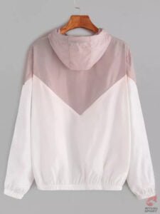 Abrigo rosa y blanco Cortaviento tipo Patchwork para mujer