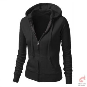 Sudadera Negra deportiva con capucha y cremallera para mujer