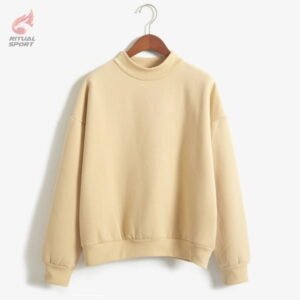 Sudadera beige básica con cuello redondo para mujer