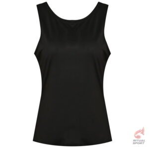 Camiseta negra deportiva de moda con espalda abierta para mujer