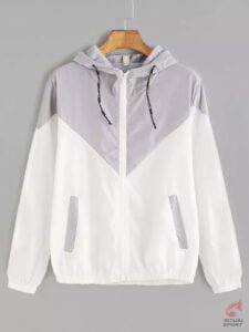 Abrigo gris y blanco Cortaviento tipo Patchwork para mujer