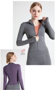 Chaqueta gris con cremallera ajustada para fitness mujer