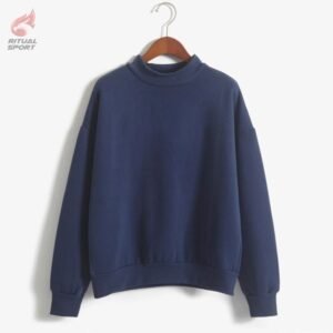 Sudadera azul marino básica con cuello redondo para mujer