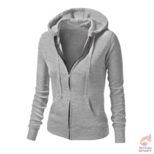 Sudadera Gris deportiva con capucha y cremallera para mujer