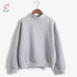 Sudadera gris básica con cuello redondo para mujer