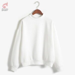 Sudadera blanca básica con cuello redondo para mujer