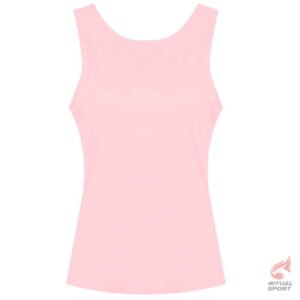 Camiseta rosa deportiva de moda con espalda abierta para mujer