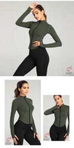 Chaqueta verde oliva deportiva ajustada para mujer