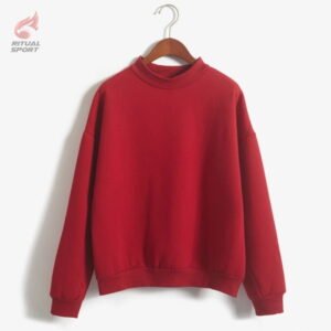 Sudadera roja básica con cuello redondo para mujer