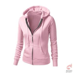 Sudadera Rosa deportiva con capucha y cremallera para mujer