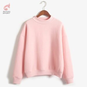 Sudadera rosa básica con cuello redondo para mujer