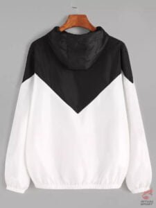 Abrigo negro y blanco Cortaviento tipo Patchwork para mujer