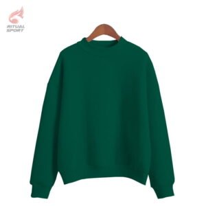 Sudadera verde básica con cuello redondo para mujer