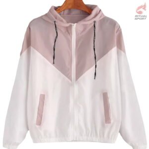 Abrigo rosa y blanco Cortaviento tipo Patchwork para mujer