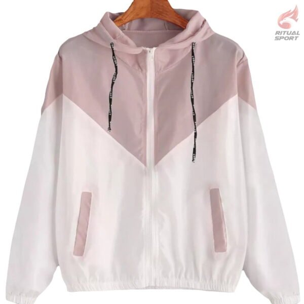 Abrigo rosa y blanco Cortaviento tipo Patchwork para mujer