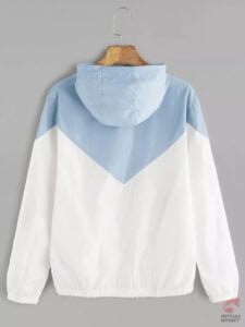 Abrigo celeste y blanco Cortaviento tipo Patchwork para mujer