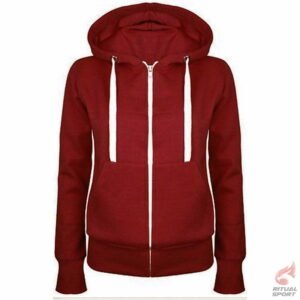 Sudadera Roja deportiva con capucha y cremallera para mujer