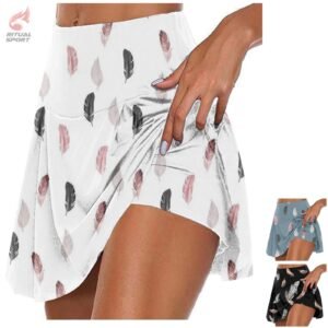 Falda corta deportiva con estampado de plumas varios colores