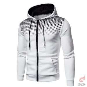 Sudadera Blanca con Capucha Cremallera y Bolsillos para Hombre