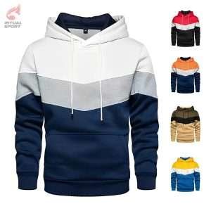 Sudadera Deportiva Tricolor con Capucha y Bolsillos