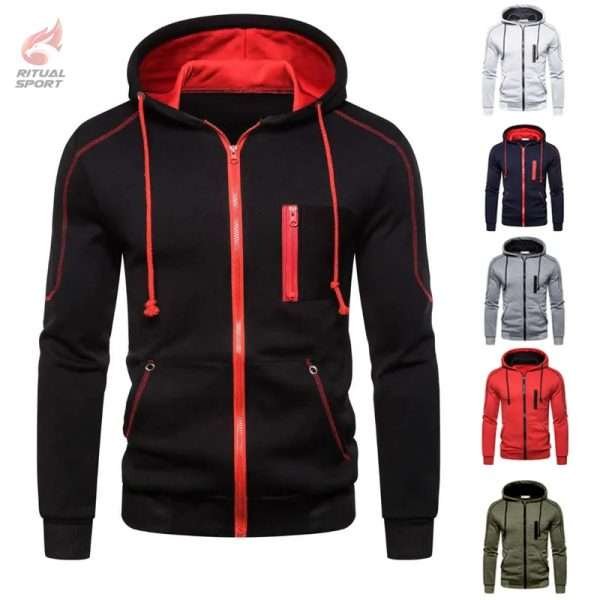 Sudadera Deportiva Lisa con Cremallera y Bolsillos para Hombre