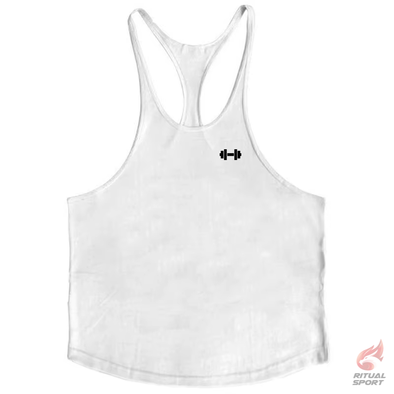 Blanco - Camiseta Gym de Algodón con Tirantes Finos para Hombre