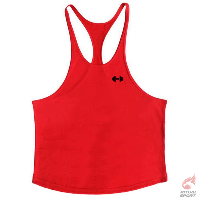 Rojo - Camiseta Gym de Algodón con Tirantes Finos para Hombre