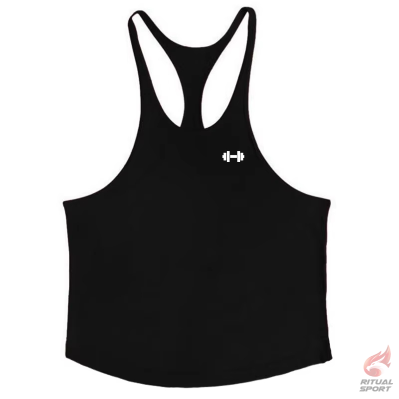 Negro - Camiseta Gym de Algodón con Tirantes Finos para Hombre