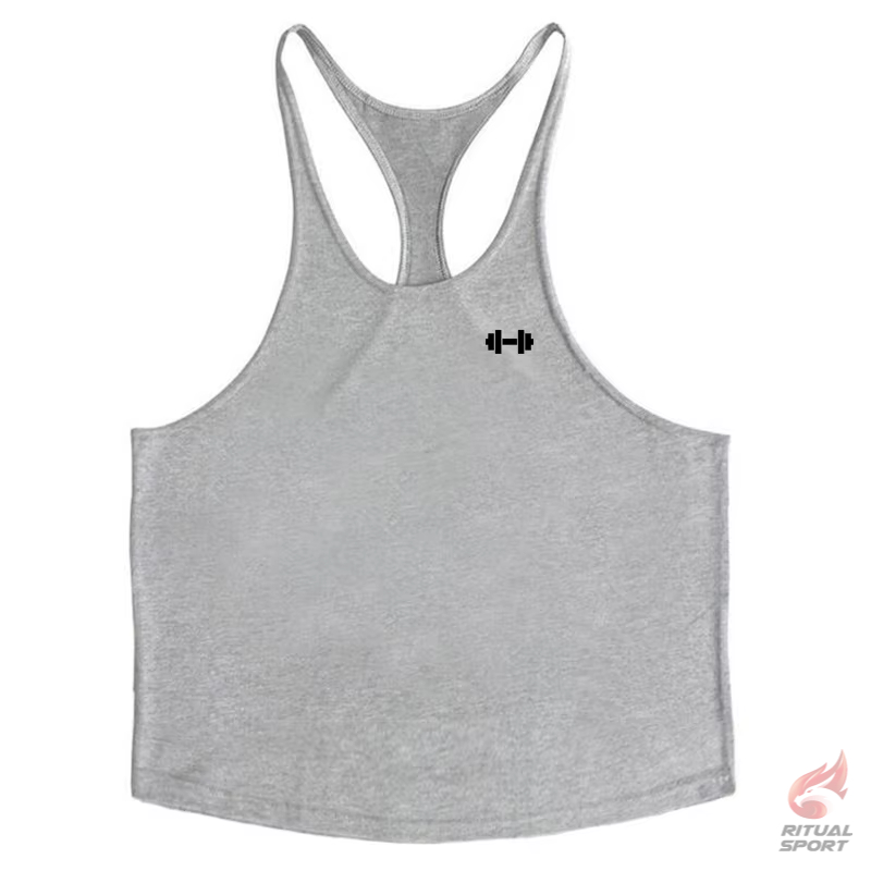 Gris - Camiseta Gym de Algodón con Tirantes Finos para Hombre