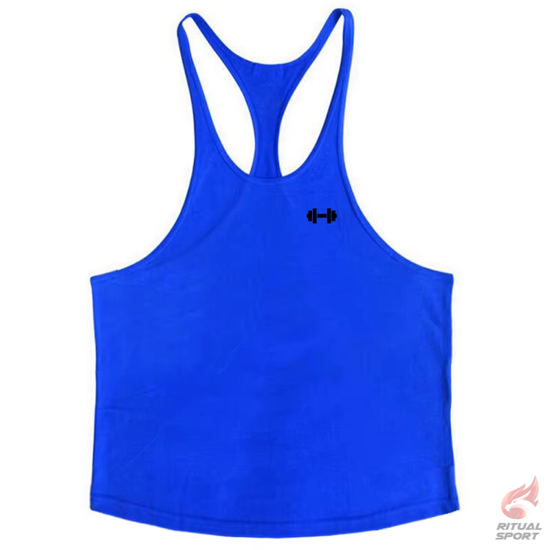 Azul - Camiseta Gym de Algodón con Tirantes Finos para Hombre